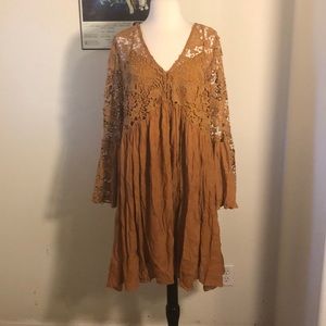 Golden brown lace dress